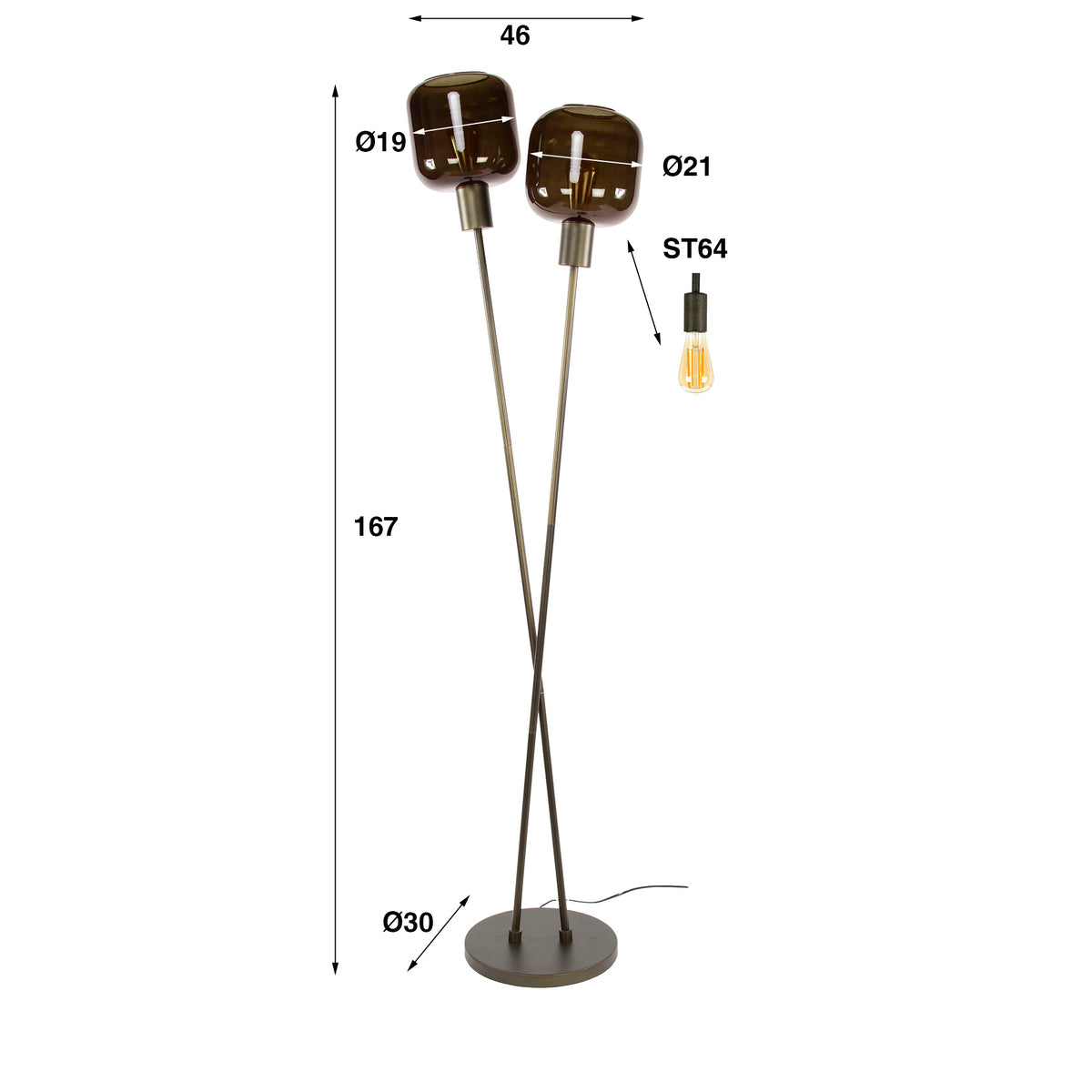 Vloerlamp Bronza sienna bruin - 2-lichts, 167 cm hoog