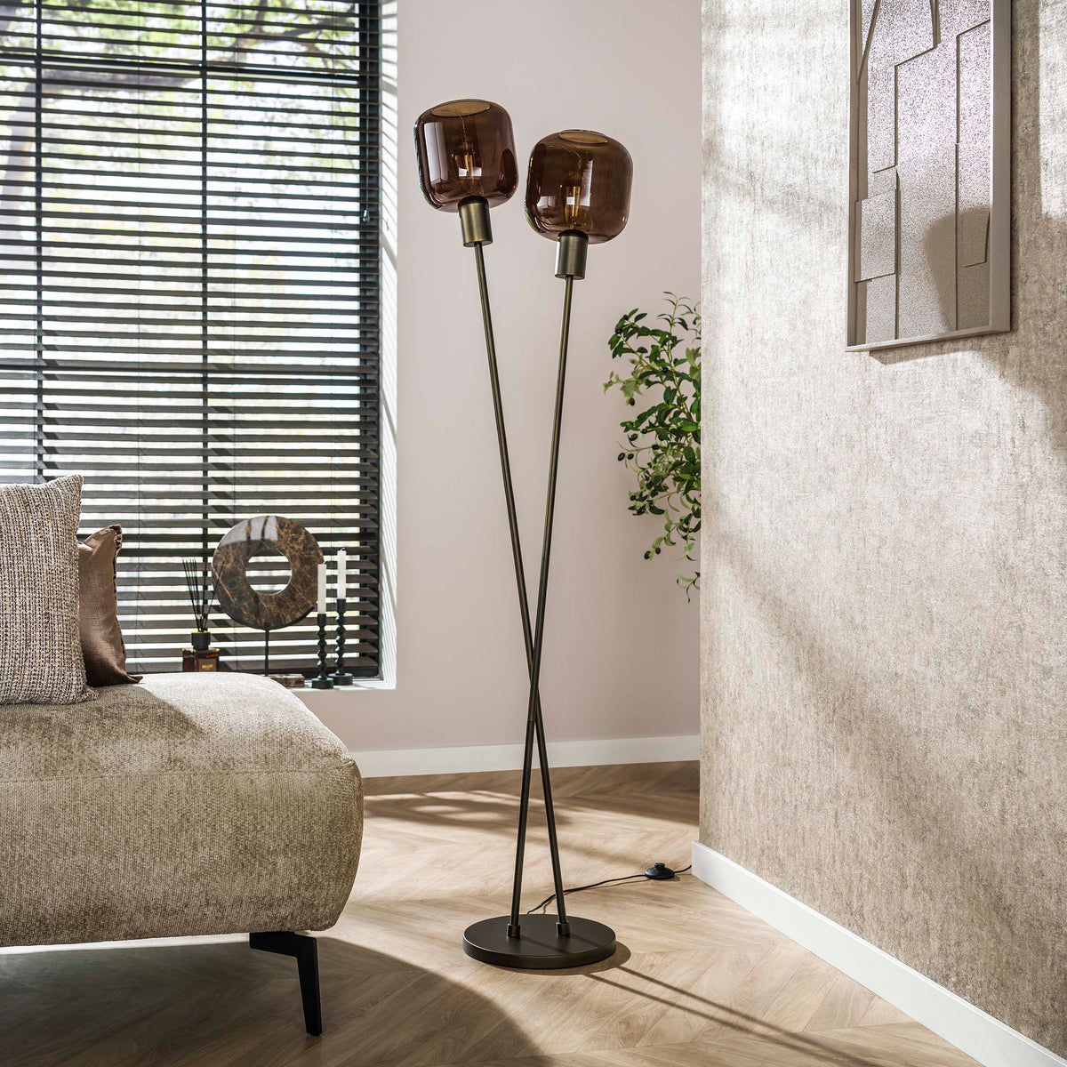 Vloerlamp Bronza sienna bruin - 2-lichts, 167 cm hoog