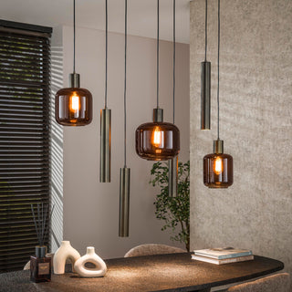 Suspension Bronza brun sienna - 4+3 lumières, largeur 105 cm