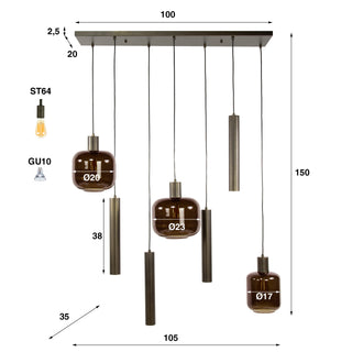 Suspension Bronza brun sienna - 4+3 lumières, largeur 105 cm