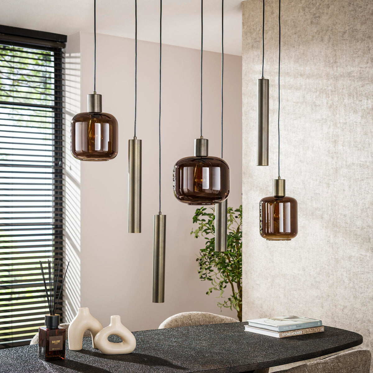 Pendant lamp Bronza sienna brown - 4+3-light, 105 cm wide