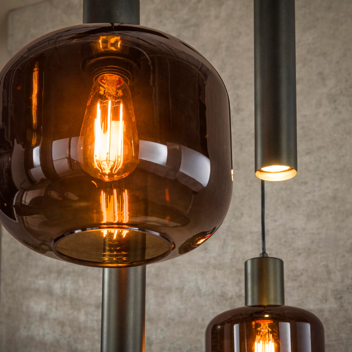 Pendant lamp Bronza sienna brown - 4+3-light, 105 cm wide