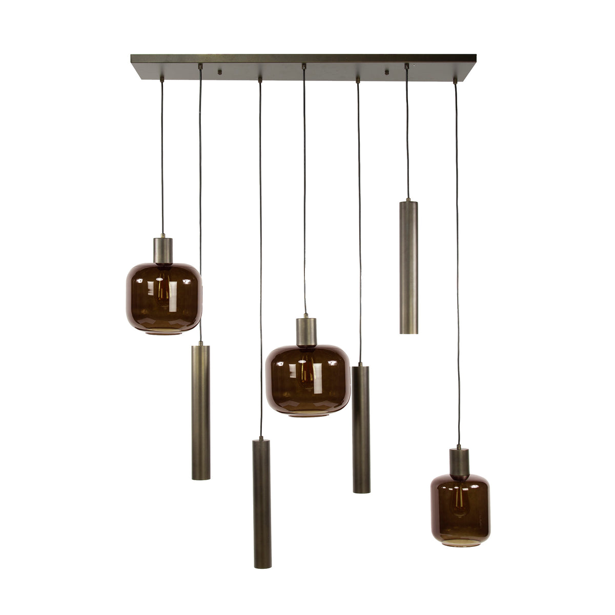 Suspension Bronza brun sienna - 4+3 lumières, largeur 105 cm