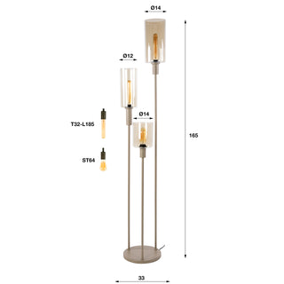 Vloerlamp Sepiora beige - 3-lichts, 165 cm hoog