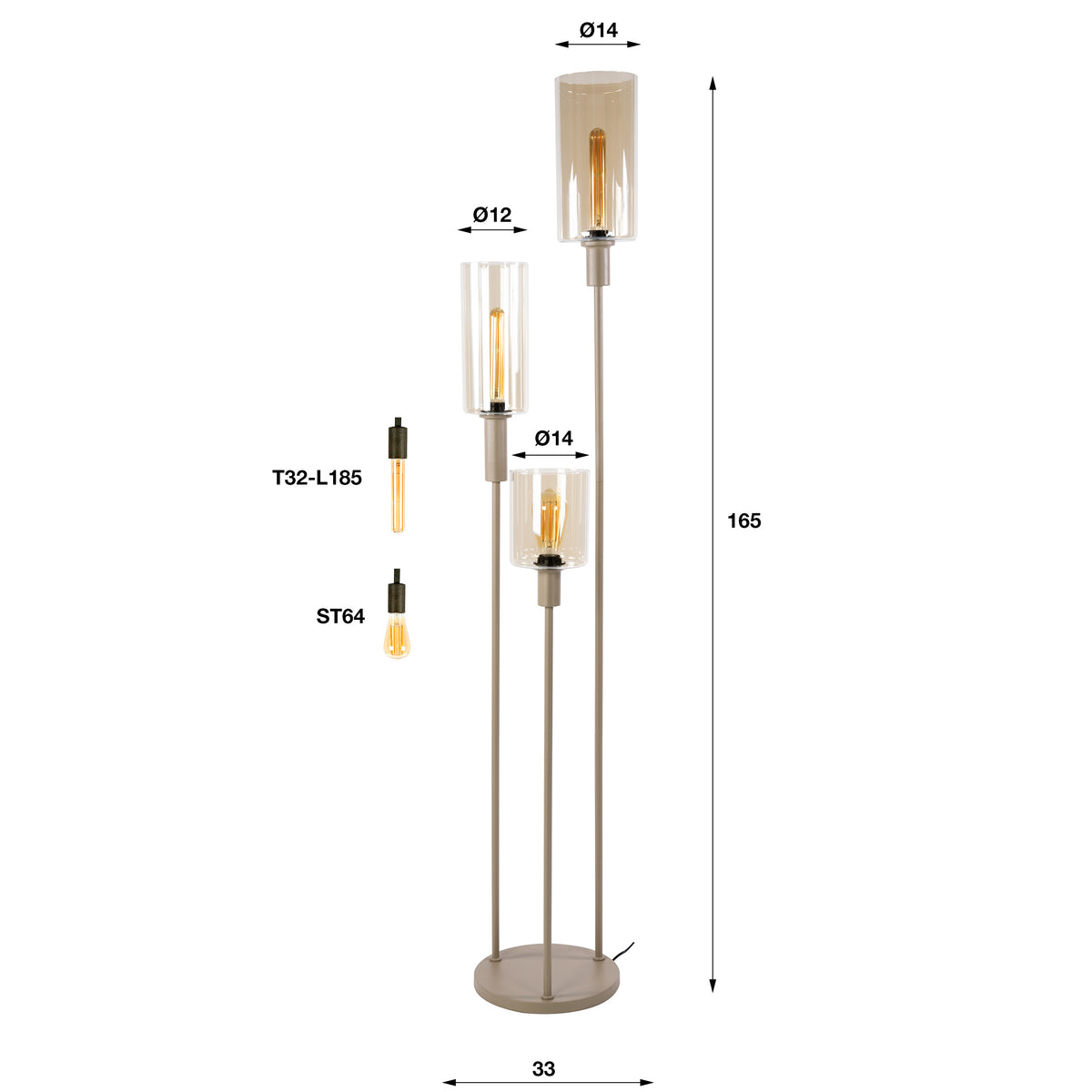 Floor lamp Sepiora beige - 3-light, 165 cm high