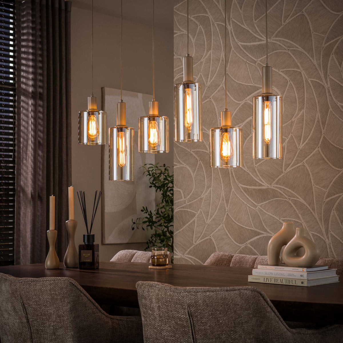 Pendant lamp Sepiora beige - 6-light, 118 cm wide