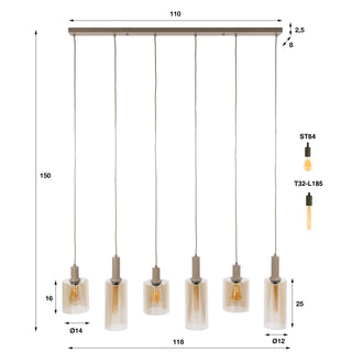 Suspension Sepiora beige - 6 lumières, largeur 118 cm