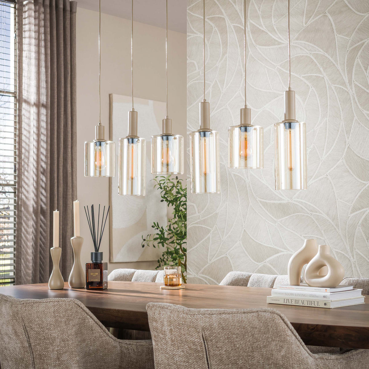 Pendant lamp Sepiora beige - 6-light, 118 cm wide