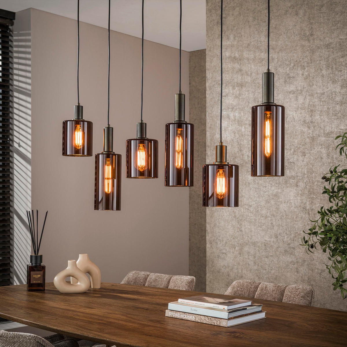 Pendant lamp Sepiora sienna brown - 6-light, 118 cm wide