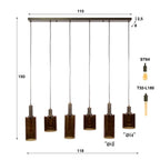 Pendant lamp Sepiora sienna brown - 6-light, 118 cm wide