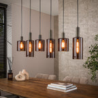 Pendant lamp Sepiora sienna brown - 6-light, 118 cm wide