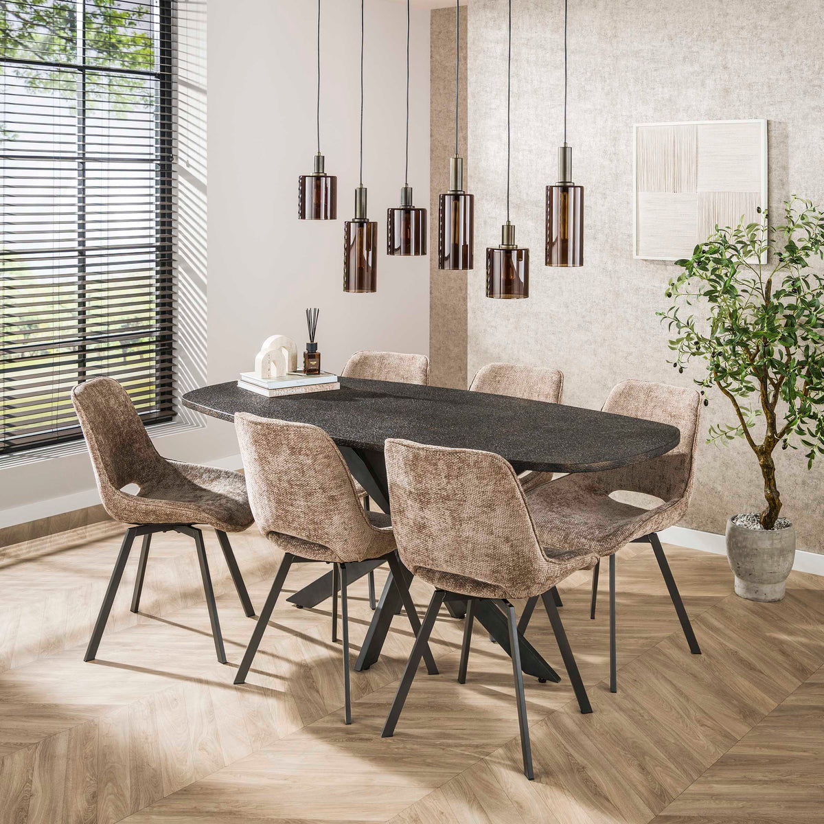 Pendant lamp Sepiora sienna brown - 6-light, 118 cm wide
