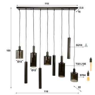 Hanglamp Sepiora sienna bruin - 5+4-lichts, 116 cm breed