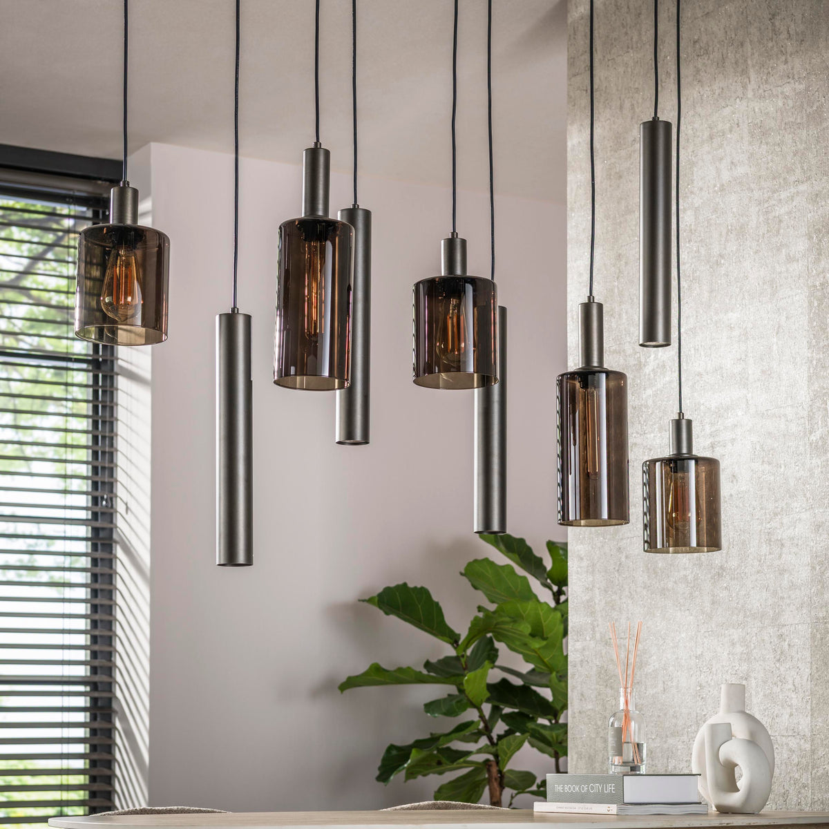 Hanglamp Sepiora sienna bruin - 5+4-lichts, 116 cm breed