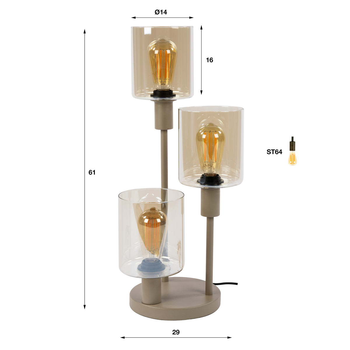 Table lamp Sepiora beige - 3-light, 61 cm high