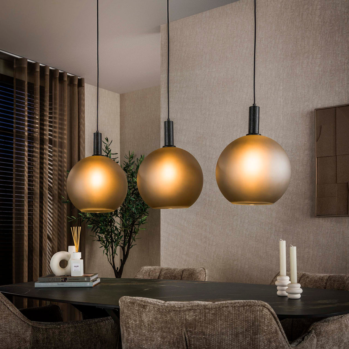 Pendant lamp Bubble Frosted frosted grey - 3-light, 110 cm wide
