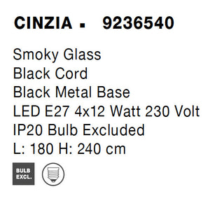 Hanglamp Cinzia Gerookt glas 9236540, zwart