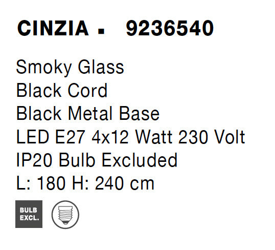 Hanglamp Cinzia Gerookt glas 9236540, zwart