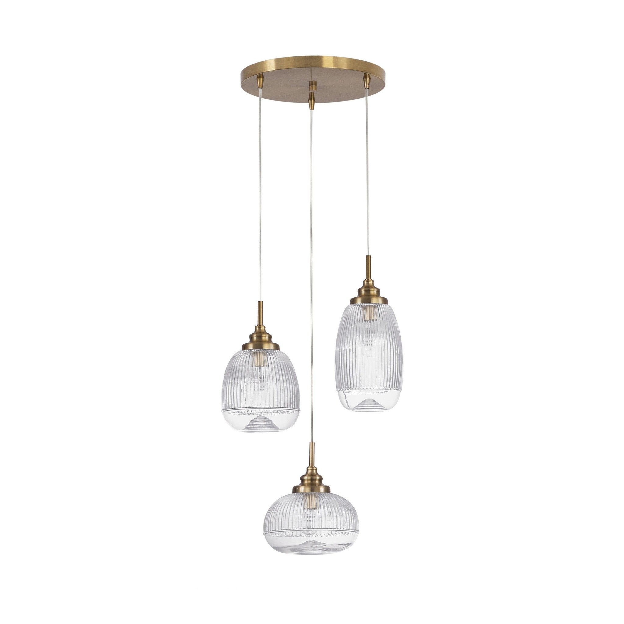 Suspension Mond / verre clair -3 x E14, doré