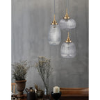 Suspension Mond / verre clair -3 x E14, doré