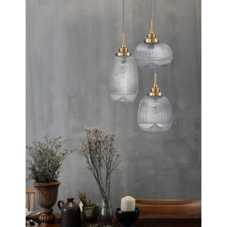 Suspension Mond / verre clair -3 x E14, doré