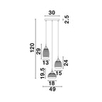 Suspension Mond / verre clair -3 x E14, doré