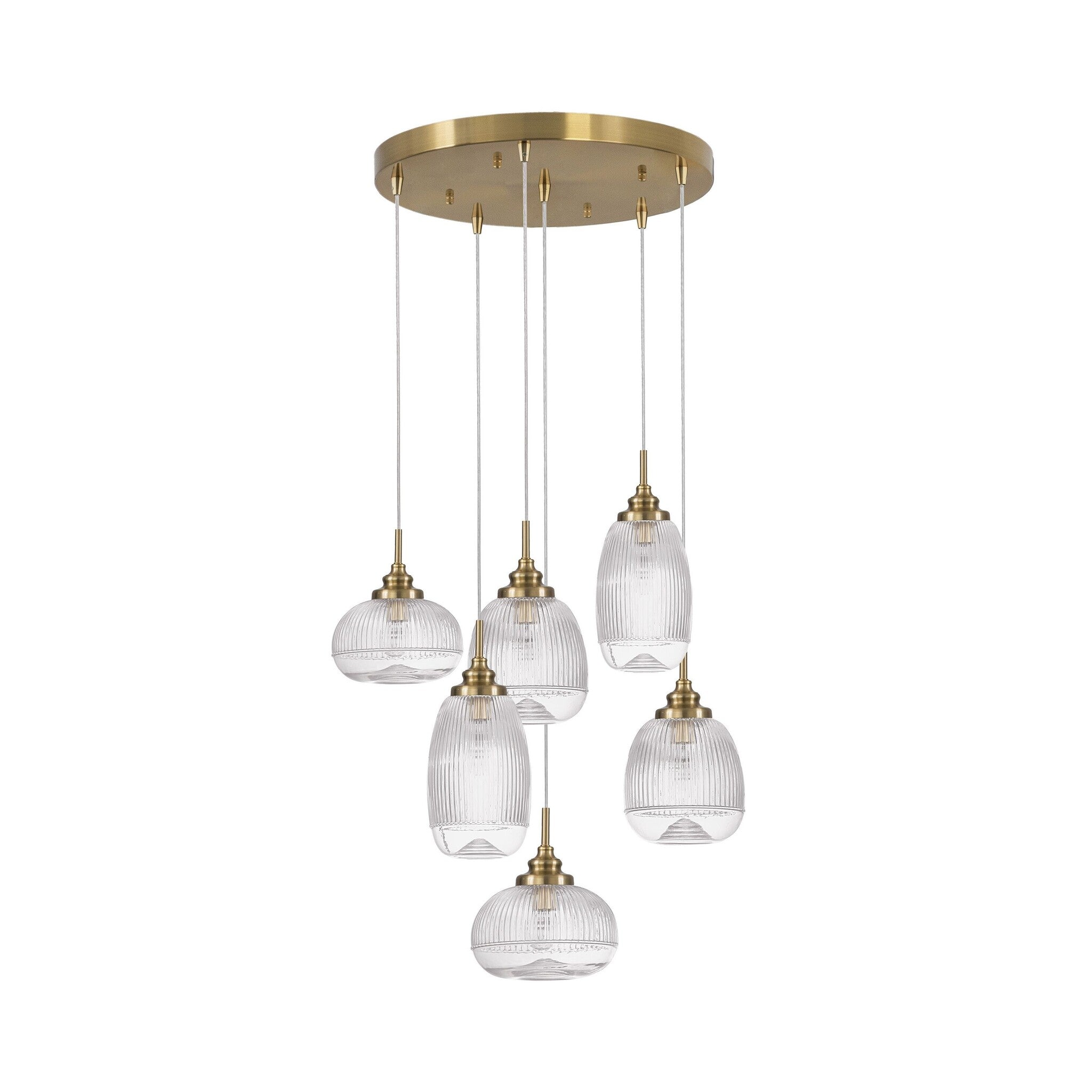 Suspension Mond / verre clair -5 x E14, doré