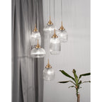 Suspension Mond / verre clair -5 x E14, doré