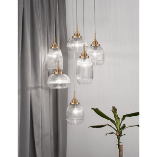 Suspension Mond / verre clair -5 x E14, doré