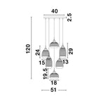 Suspension Mond / verre clair -5 x E14, doré