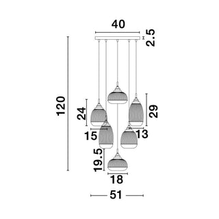 Suspension Mond / verre clair -5 x E14, doré
