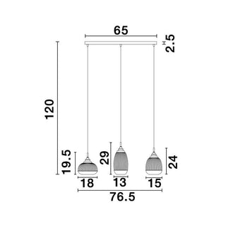 Suspension Mond / verre clair -3 x E14, doré