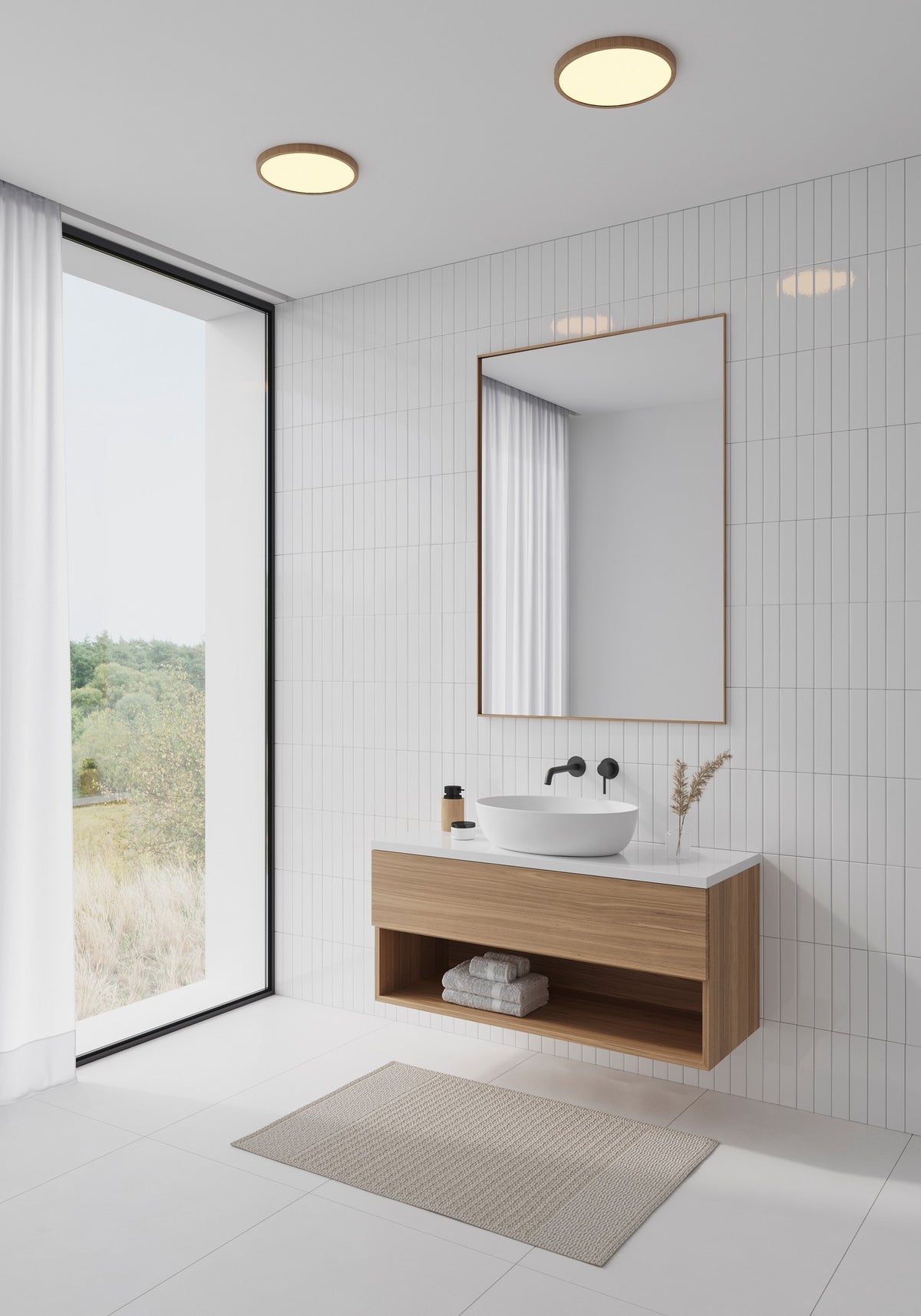 Nordlux Oja 29 ceiling light IP54 2700K dimmable wood look