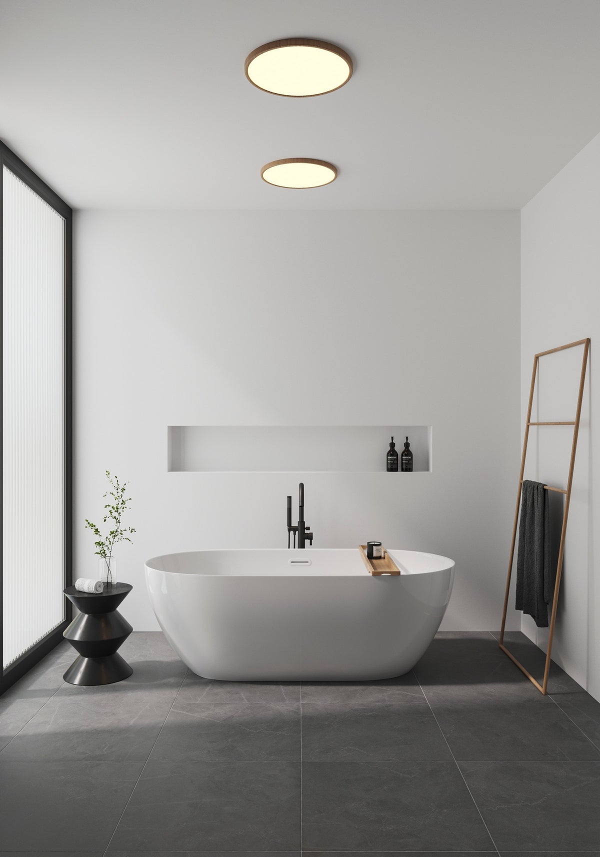Nordlux Oja 42 ceiling light IP54 2700K dimmable wood look