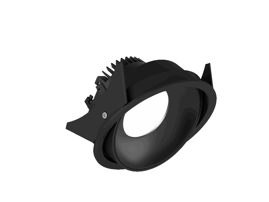 Fido 108 is een richtbare downlight met 800Lm, 2200-3000K, CRI 93, 10,3W. Bundelhoek 80°, Triac-dimbaar, afwerking Black/Black, IP20.