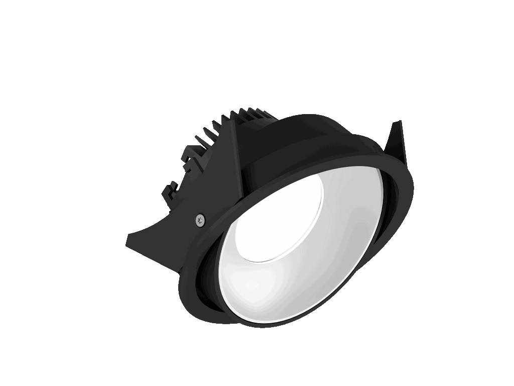 Fido 108 is een richtbare downlight met 800Lm, 2200-3000K, CRI 93, 10,3W. Bundelhoek 80°, Triac-dimbaar, afwerking Black/White, IP20.