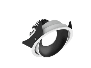 Fido 108 is een richtbare downlight met 800Lm, 2200-3000K, CRI 93, 10,3W. Bundelhoek 80°, Triac-dimbaar, afwerking White/Black, IP20.