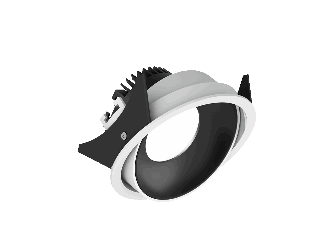 Fido 108 is een richtbare downlight met 800Lm, 2200-3000K, CRI 93, 10,3W. Bundelhoek 80°, Triac-dimbaar, afwerking White/Black, IP20.