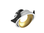 Fido 108 is an adjustable downlight with 800Lm, 3000K, CRI 93, 10.3W. Beam angle 80°, Triac dimmable, finish White/Gold, IP20.