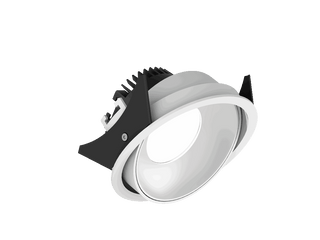 Fido 108 is an adjustable downlight with 800Lm, 2700K, CRI 93, 10.5W. Beam angle 80°, Triac dimmable, finish White/White, IP20.