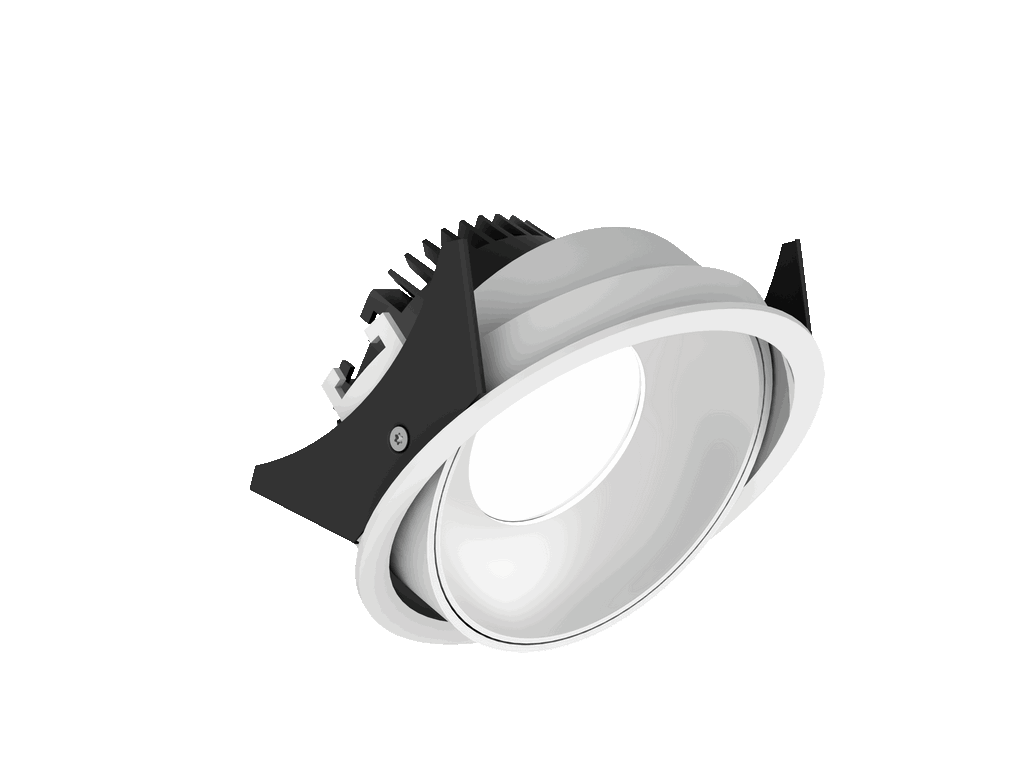 Fido 108 est un downlight orientable de 800Lm, 4000K, IRC 93, 10,1W. Angle de faisceau 80°, dimmable Triac, finition White/White, IP20.