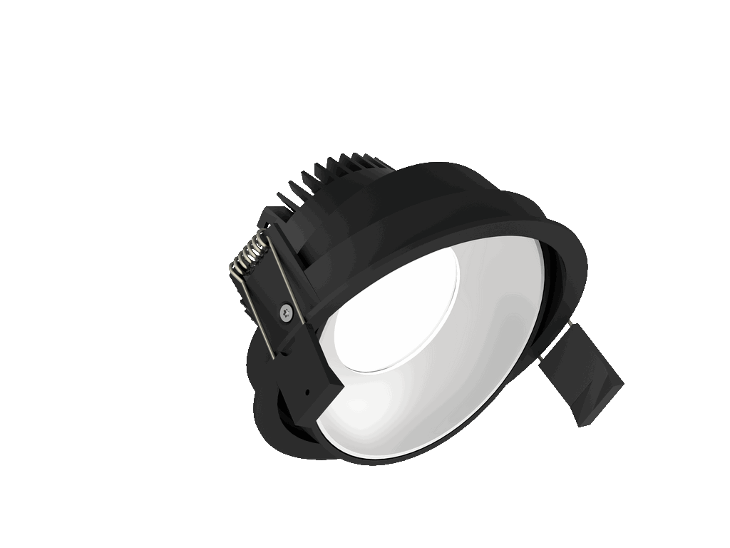 Fido 108 is een richtbare downlight met 800Lm, 2200-3000K, CRI 93, 10,3W. Bundelhoek 80°, Triac-dimbaar, afwerking Black/White, IP20.