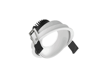 Fido 108 is an adjustable downlight with 800Lm, 3000K, CRI 93, 10.3W. Beam angle 80°, Triac dimmable, finish White/White, IP20.