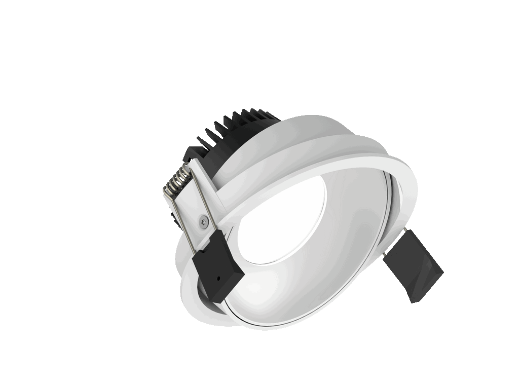 Fido 108 est un downlight orientable de 800Lm, 4000K, IRC 93, 10,1W. Angle de faisceau 80°, dimmable Triac, finition White/White, IP20.