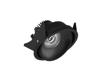 Fido 108 is een richtbare downlight met 800Lm, 2200-3000K, CRI 93, 10,3W. Bundelhoek 40°, Triac-dimbaar, afwerking Black/Black, IP20.