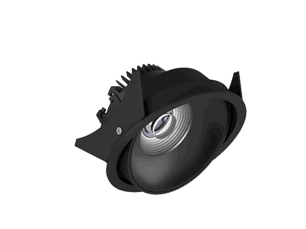 Fido 108 is een richtbare downlight met 800Lm, 2200-3000K, CRI 93, 10,3W. Bundelhoek 40°, Triac-dimbaar, afwerking Black/Black, IP20.