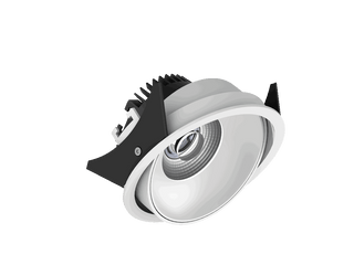 Fido 108 is een richtbare downlight met 800Lm, 2200-3000K, CRI 93, 10,3W. Bundelhoek 40°, Triac-dimbaar, afwerking White/White, IP20.
