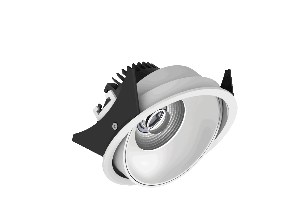 Fido 108 is een richtbare downlight met 800Lm, 2200-3000K, CRI 93, 10,3W. Bundelhoek 40°, Triac-dimbaar, afwerking White/White, IP20.