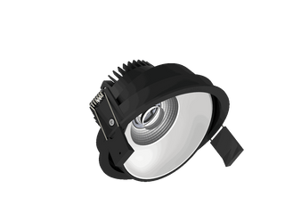 Fido 108 is een richtbare downlight met 800Lm, 2200-3000K, CRI 93, 10,3W. Bundelhoek 40°, Triac-dimbaar, afwerking Black/White, IP20.