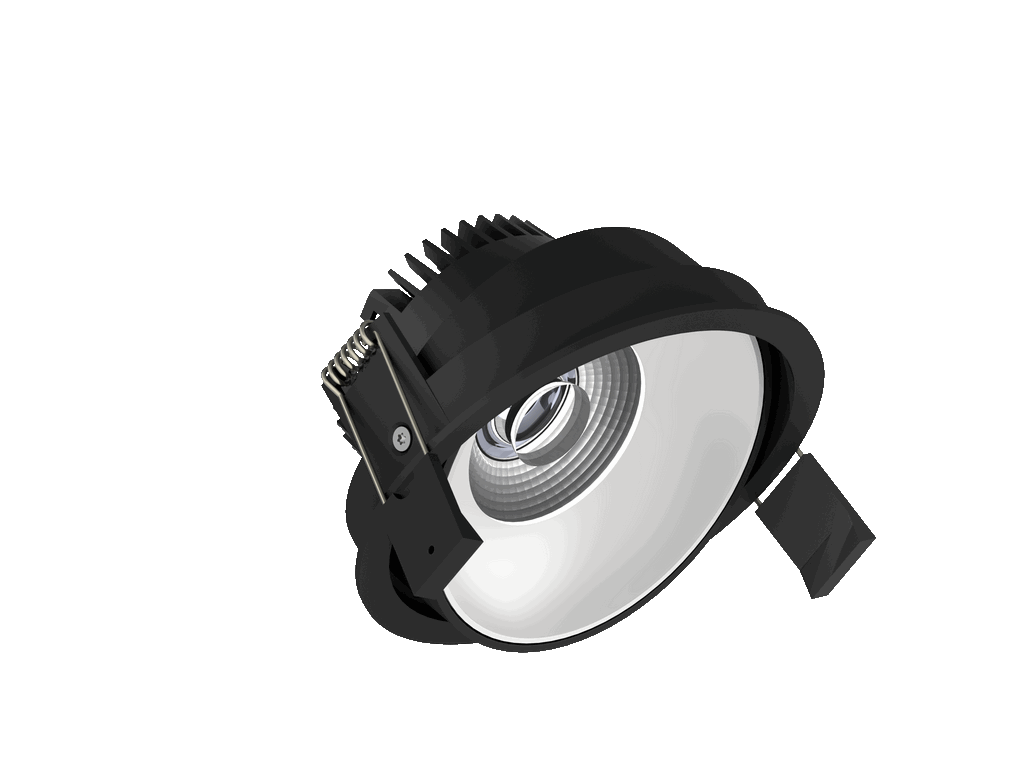 Fido 108 is een richtbare downlight met 800Lm, 2200-3000K, CRI 93, 10,3W. Bundelhoek 40°, Triac-dimbaar, afwerking Black/White, IP20.